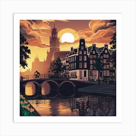 Sunset In Amsterdam Art Print