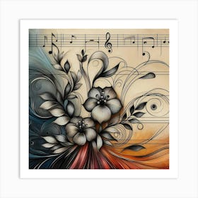 Music Notes And Flowers 1 Art Print