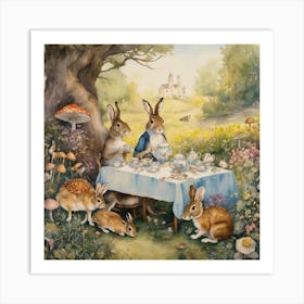 Rabbits At Tea Art Print