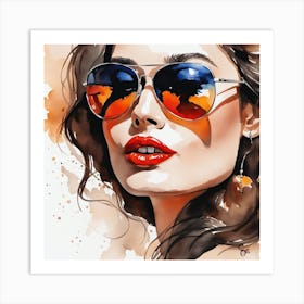 Watercolor Of A Woman Wearing Sunglasses Art Print