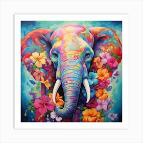 Elephant With Flowers Art Print