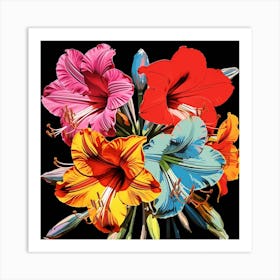 Andy Warhol Style Pop Art Flowers Amaryllis 4 Square Art Print