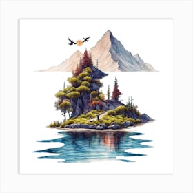 Beautiful Island Landscape With Trees And Mountains Art Print