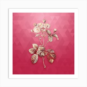 Vintage Pink Rosebush Botanical in Gold on Viva Magenta n.0441 Art Print