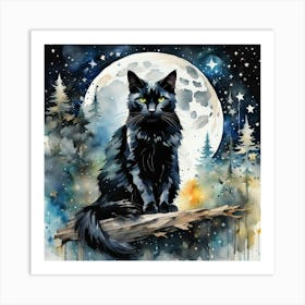 Black Cat In The Moonlight Art Print