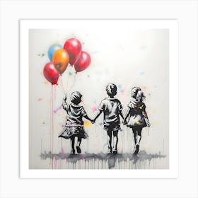 Children Holding Balloons Art Print