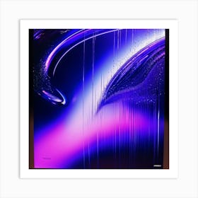 A Futuristic 1980s Poster Adorned With Iridescent Purple And Violet Waves Cascading Dynamically Dow (1) Art Print