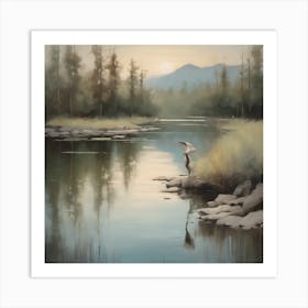 Heron On The River Art Print