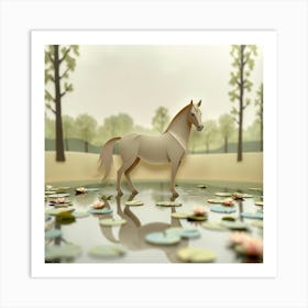 Paper Horse In Water Art Print