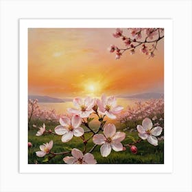 Twilight Bloom Cherry Blossoms At Sunset Art Print