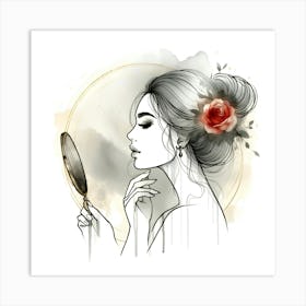 Girl Looking In The Mirror 2 Art Print