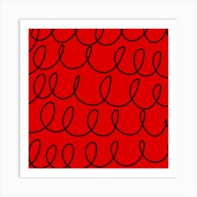 Red Wavy Lines Art Print