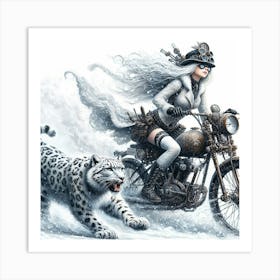 Steampunk Girl On A Motorcycle 3 Art Print