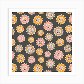 SUPER BLOOM Retro Floral Botanical in Earthy Vintage Desert Brown Pink Yellow Beige Cream Art Print