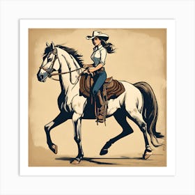 Cowgirl On Horse Vintage Poster 4 Art Print