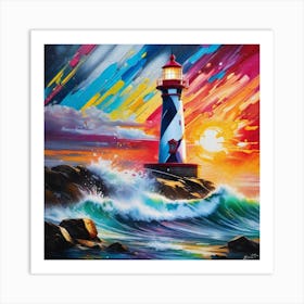 Lighthouse At Sunset 14 Art Print