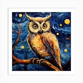 Starry Night Owl Art Print