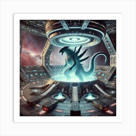 A Futuristic Sci Fi Scene Showcasing Celestial Peacekeeper Kaiju Transport Chambers Art Print