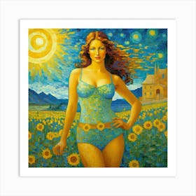 Girl In The Sunflower Fiel hjd Art Print