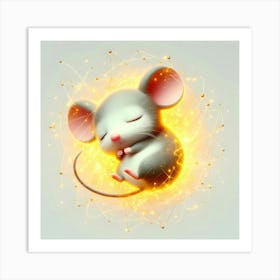 Sleeping Cute Mouse In Atomic Glow Sphere Illustration Art Print