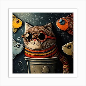 Cat With Goggles 1 Art Print