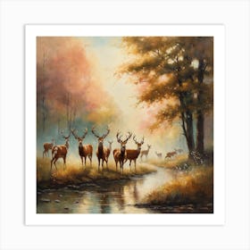 Herd of deer 1 Art Print