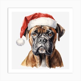 Boxer Dog With Santa Hat 2 Art Print