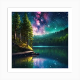 Starry Sky Over Lake 18 Art Print