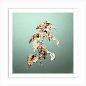 Gold Botanical White Dead Nettle Plant on Mint Green n.3711 Art Print