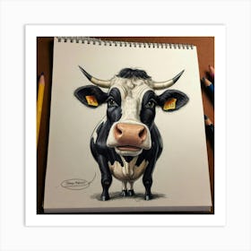 Cartoon Cow Drawing Art Print