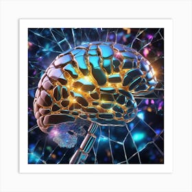 Artificial Intelligence Brain In Close Up Broken Glass Effect No Background Stunning Something T (42) Art Print