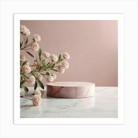 Pink Flowers On A Marble Table Art Print