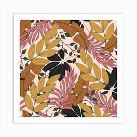 Fashionable Seamless Tropical Pattern With Bright Pink Green Flowers Art Print