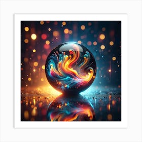 Abstract Fractal Image - Sphere with lights behind the scene Art Print