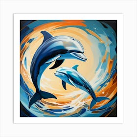 Abstract modernist Pair of dolphins Art Print