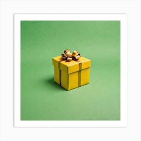 Gift Box On Green Background 1 Art Print