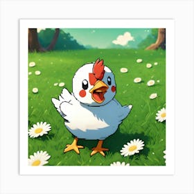 Chicken In The Grass Art Print