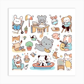 Kawaii Doodles 1 Art Print