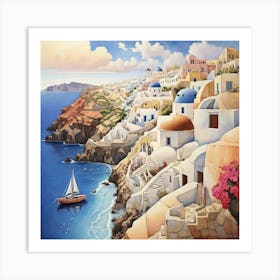 Oia, Santorini city art print Art Print