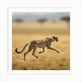 A Graceful Cheetah Sprinting Across The Savannah 2 Art Print