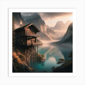 Cabin In The Mountains Art Print