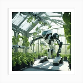 Robot In Greenhouse Art Print