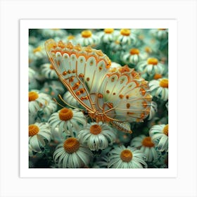 Butterfly On Daisies 2 Art Print