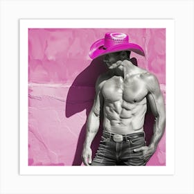 Sexy Cowboy In Pink Hat 1 Art Print