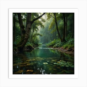 Lily Pond In The Forest Art Print