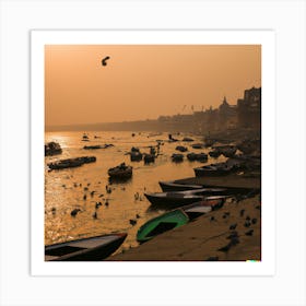 Sunrise On The Ganga River Art Print