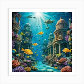 Underwater Coral City With Marine Life Art Print