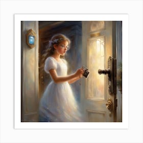 Little Girl Opens The Door Art Print