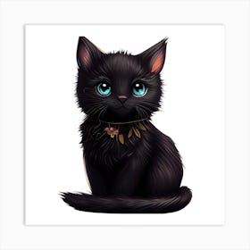 Cute Black Cat Art Print