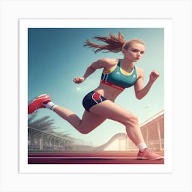 Athlete Running On Track Art Print